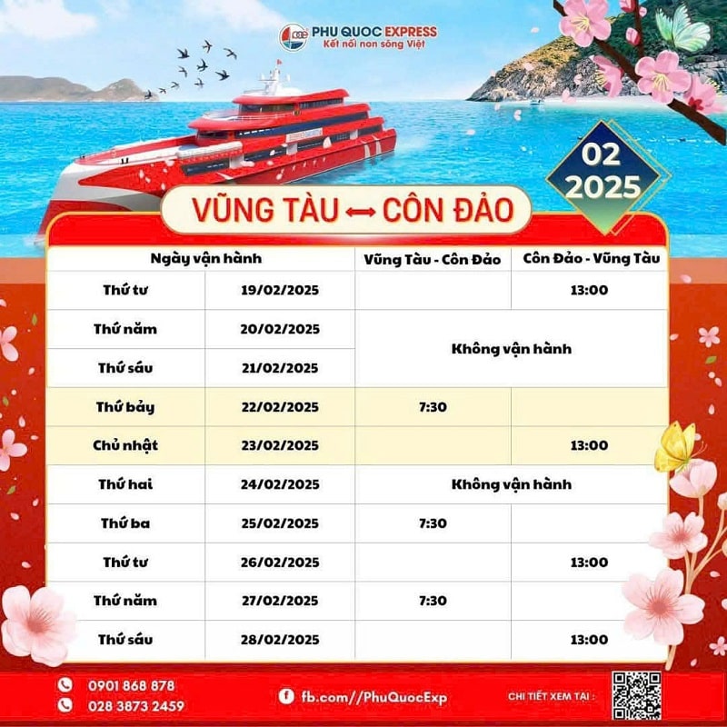 Thông Báo: Lịch Tàu Vũng Tàu - Côn Đảo 2/2025